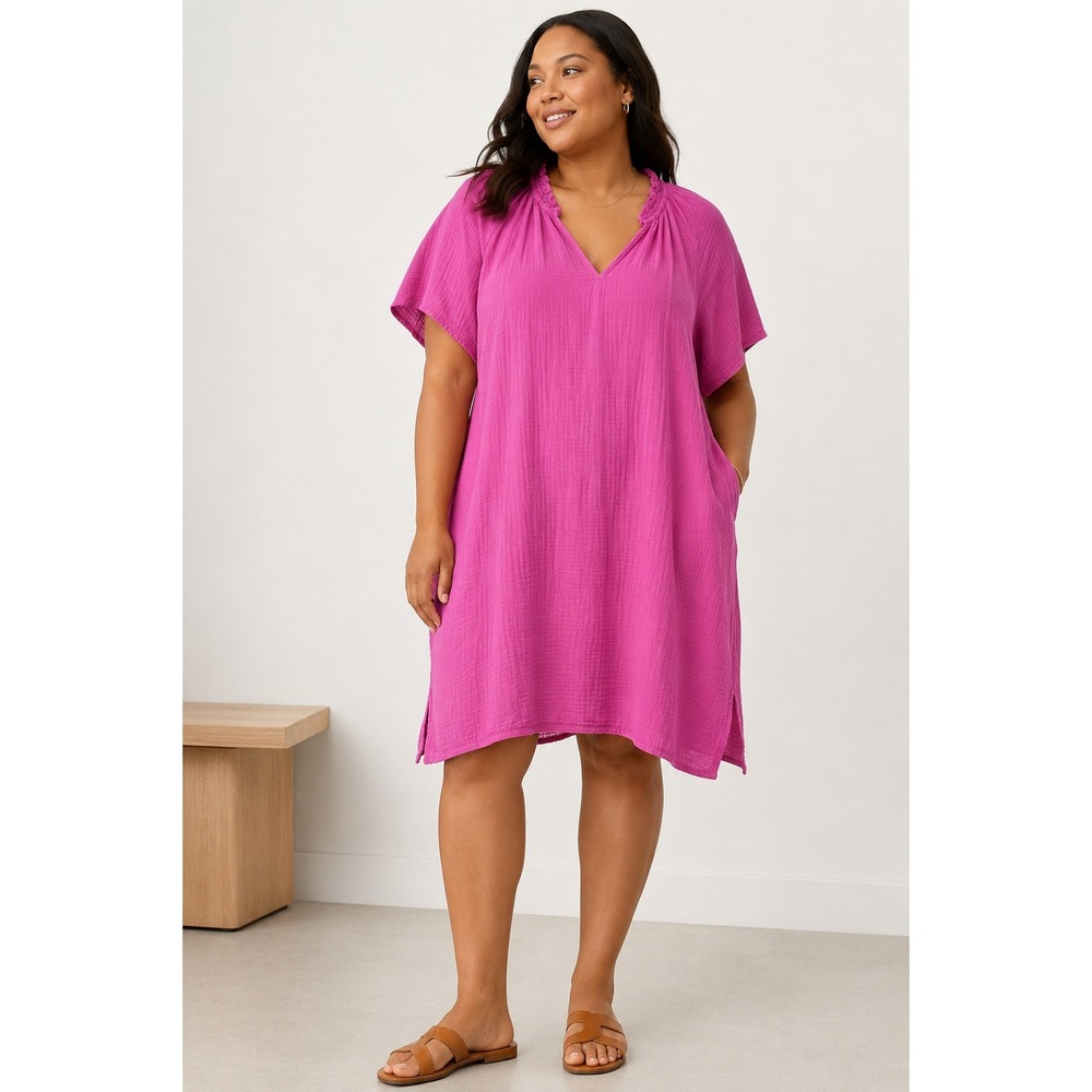 Old Navy XL Tall Pink Gauze Cotton Shift Dress Short Sleeve V-Neck Cover Up